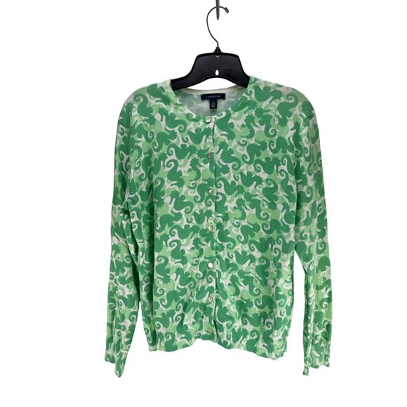 Lands End Womens Green Seahorse Print Cardigan Sweater L - Picture 8 of 9